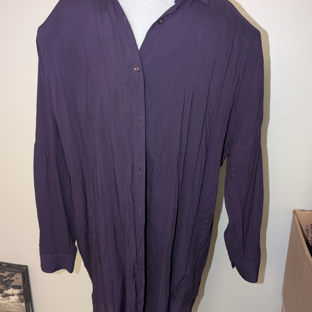 Lands' End Women's Deep Purple Casual Button Down Shirt